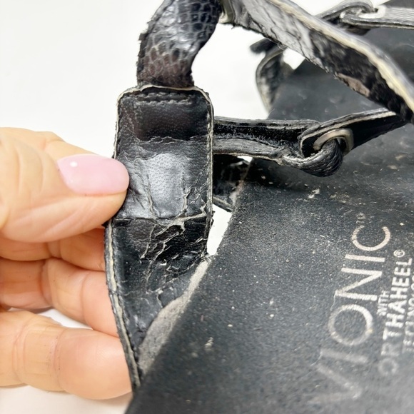 VIONIC Women’s Black Snake Skin AUBREY 3 Strap Sandals Orthoheel Technology Sz 9 - Picture 10 of 11